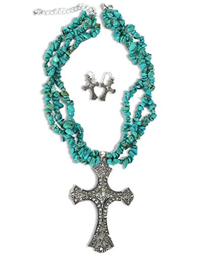 BLAZIN ROXX NECKLACE SET SIILVER CROSS PENDANT TURQUOISE ROCK