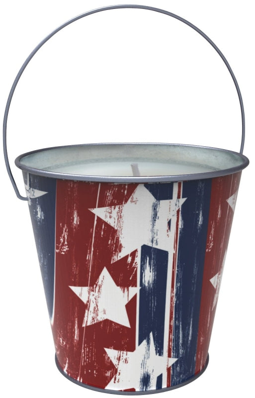 Citronella Candle with Bucket, Printed Stars and Stripes, 35-40hrs Burn Time