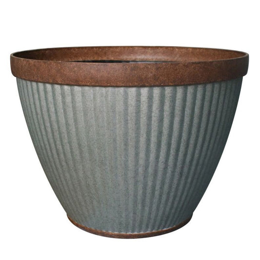 SOUTHERN PATIO PLANTER FLOWER POT, RUSTIC GALVANIZED COLLECTION