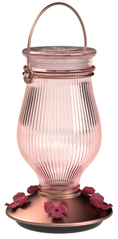 HUMMINGBIRD FEEDER ROSE GOLD GLASS TOP FILL 24OZ