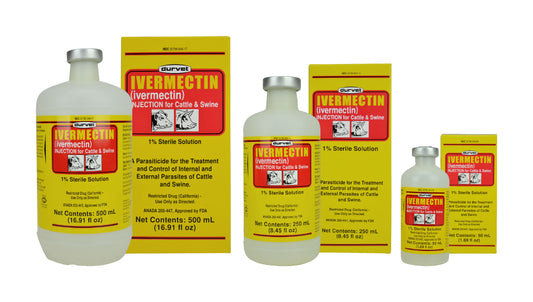 IVERMECTIN 1% INJECTIBLE LIQUID 50CC BOTTLE FOR CATTLE & SWINE PARASITE TREATMENT