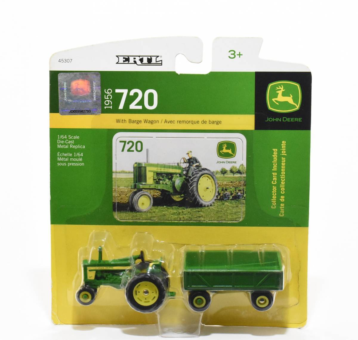 JOHN DEERE 1956 720 TRACTOR W/ BARGE WAGON 1/64 SCALE REPLICA