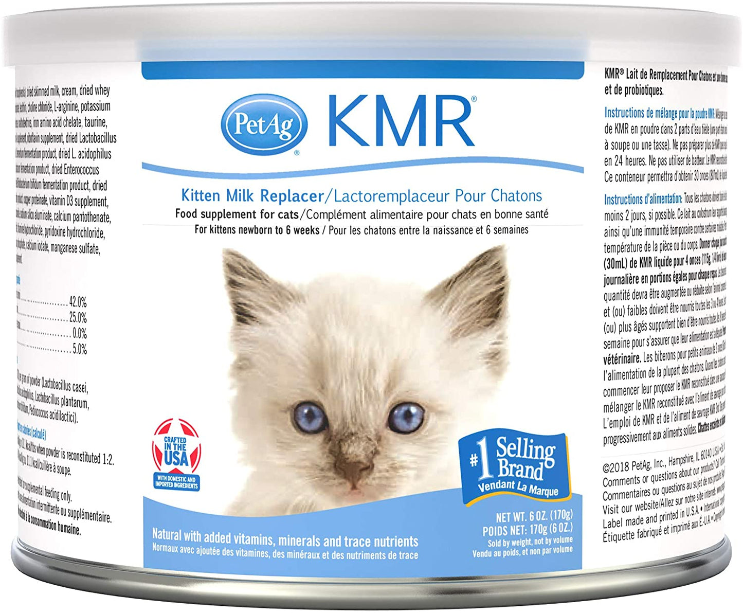 PetAg KMR Kitten Milk Replacer Powder - Prebiotics and Probiotics - Newborn to Six Weeks - Kitten Formula - 6 oz