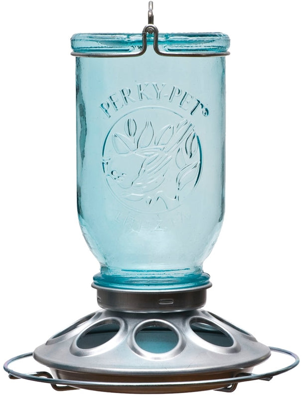 Perky-Pet Wild Bird Feeder Mason Jar, 1 lb, Vintage Blue, Hanging Mounting